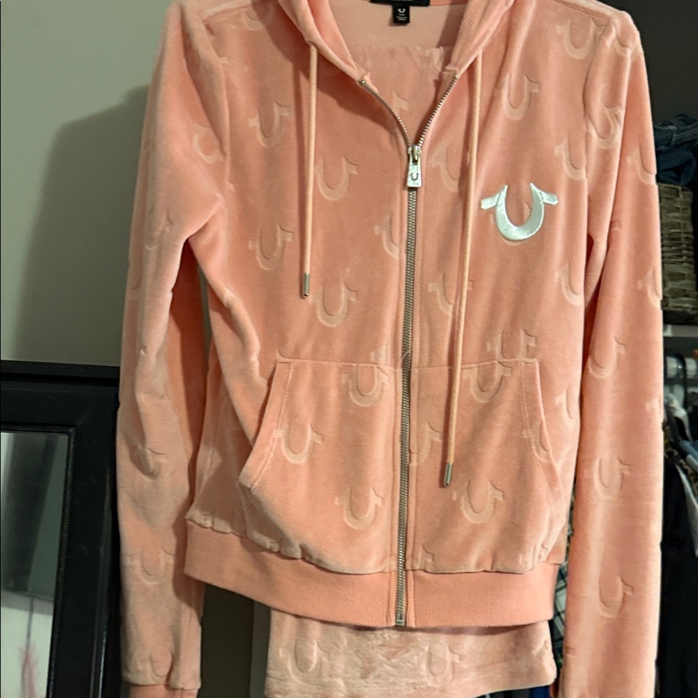 True Religion Coral Hoodie with Embroidered Logo